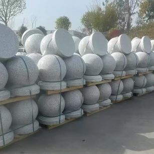 舟山 白麻花岗岩石材圆球，石球，挡车球，隔离球，景观石球，风水球等
