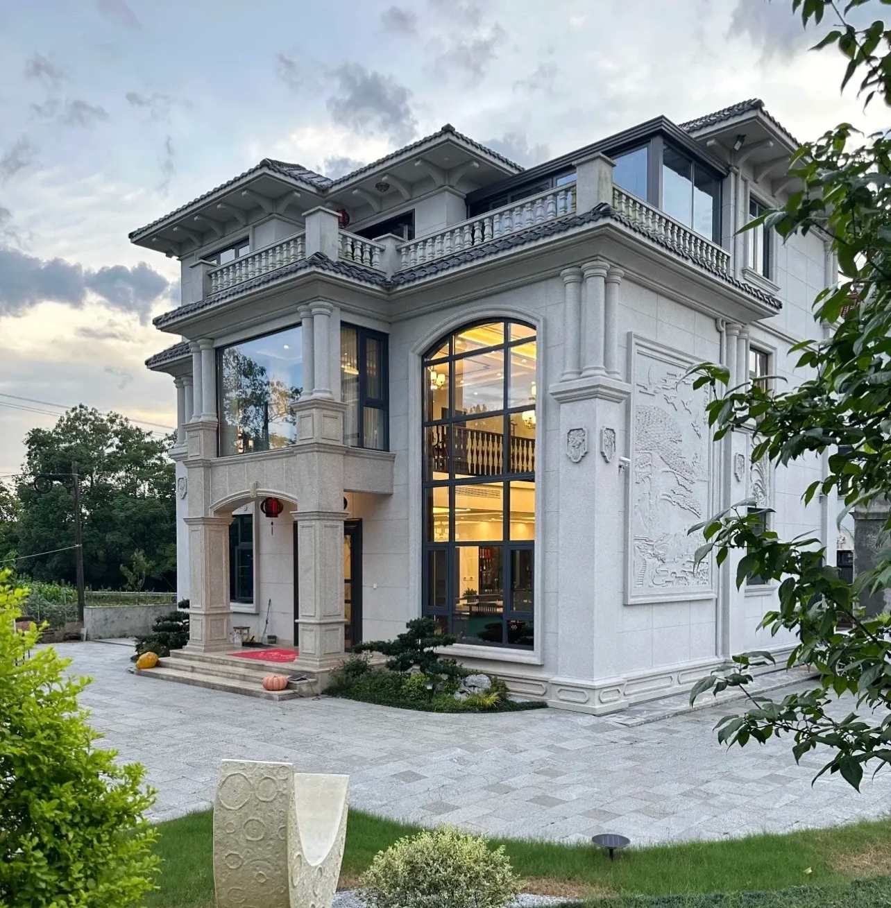 舟山 白麻花岗岩私人别墅干挂石材豪华定制