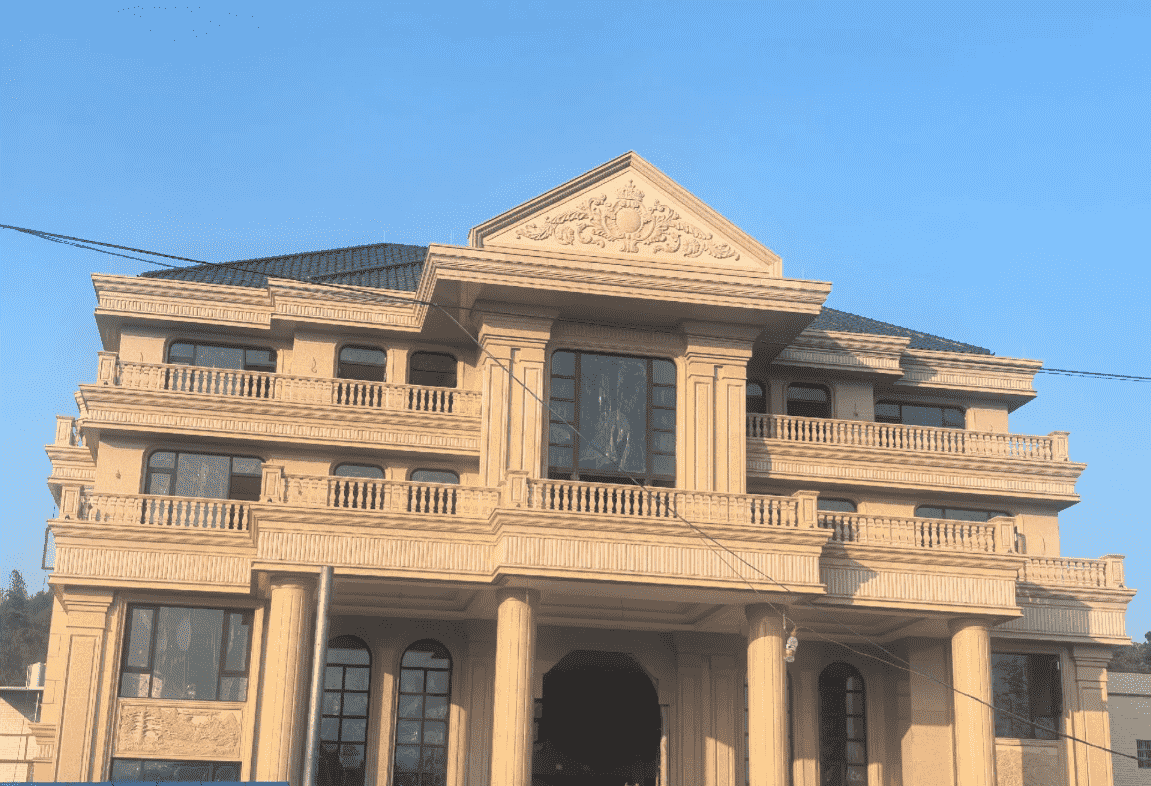 舟山黄金麻别墅外墙干挂石材效果示例