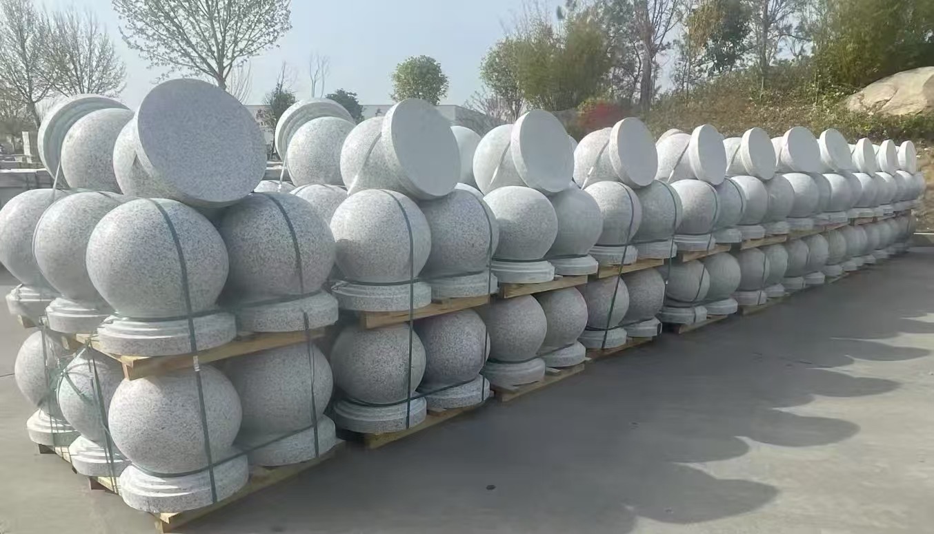 舟山 白麻花岗岩石材圆球，石球，挡车球，隔离球，景观石球，风水球等