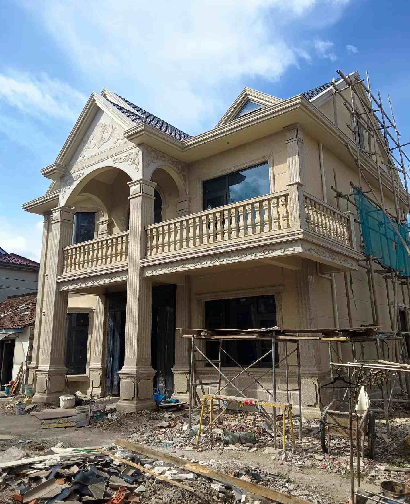 舟山 黄金麻花岗岩石材私人别墅雕花门楼柱阳台栏杆