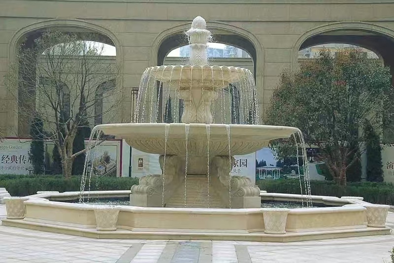 舟山 黄金麻花岗岩异型加工——户外庭院石雕流水喷泉